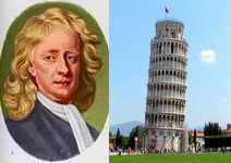 Isaac Newton, 25.12.1642 - 20.03.1727 naast de Toren van Pisa