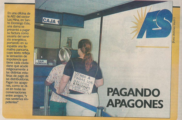 12.07.2008: Apagones (stroomuitval) is sinds jaar en dag een belangrijk thema in de Dominicaanse Republiek. Klik voor groter.